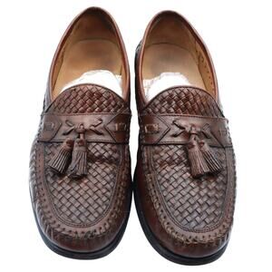 Vintage Brass Boot Brown Woven Braided Leather Loafers Tassels Men 8M Slip On